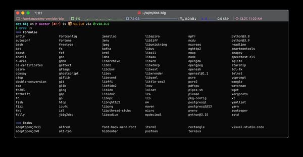 'brew ls' command output